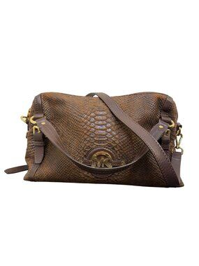 Michael Kors Brown Python-Embossed Leather Shoulder Bag With Adjustable Strap